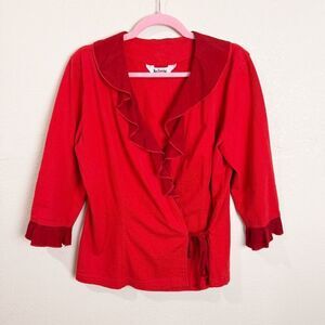 Vintage 90s Goth Grunge Red Ruffle Wrap Top Blouse Vampy Large